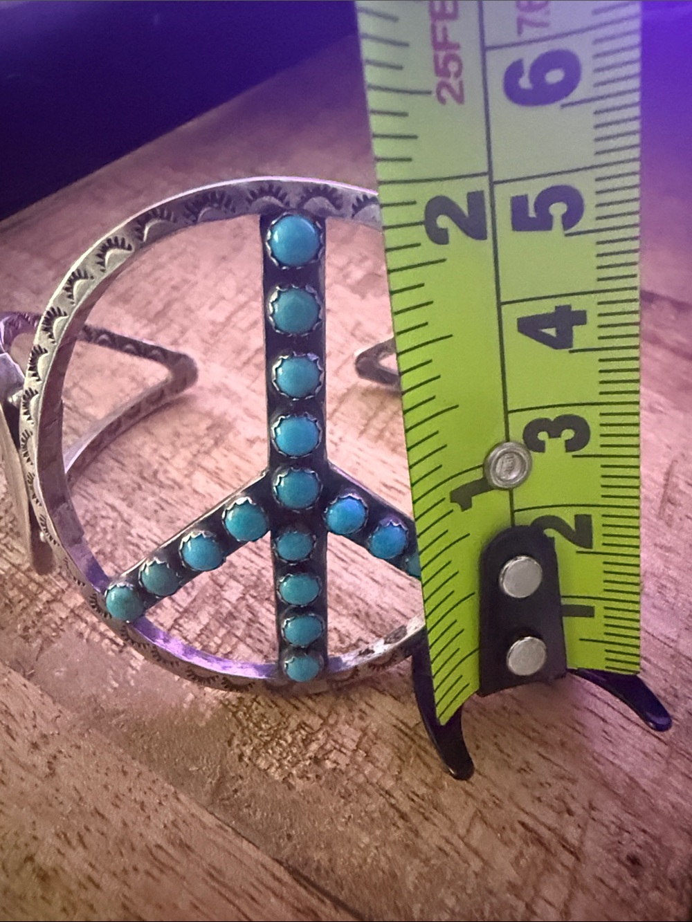 Turquoise Peace Sign Statement Cuff Bracelet - Picture 9 of 11